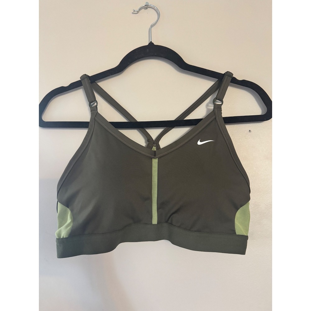 Nike Dri-FIT Indy Light Support Sports Bra Olive Green Lime Women Large